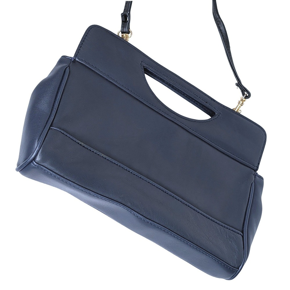 Vintage Navy Blue Nappa Leather Clutch Removable Shoulder Strap Handbag‎ 8174A